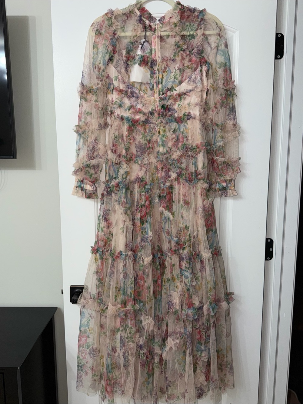 NWT CATCHALL Floral Ruffle Mesh Tiered Maxi Dress Romantic Cottagecore - Picture 9 of 11